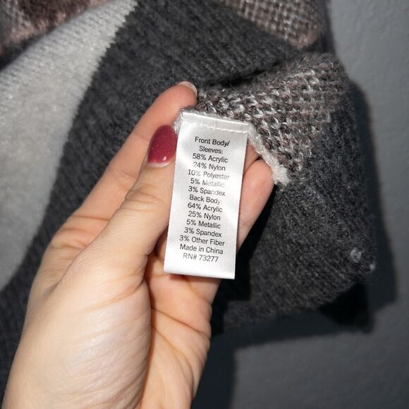 New Evri Gray Checked Boxy Acrylic Blend Sweater Size‎ 2X - Picture 4 of 5